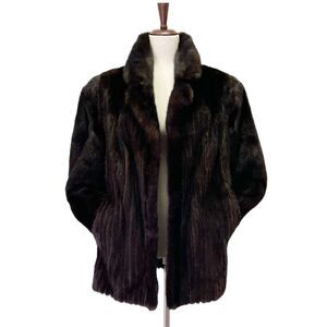 Vintage Mink Fur Jacket Dark Brown Luxury Evening Winter Cape Coat Size Medium